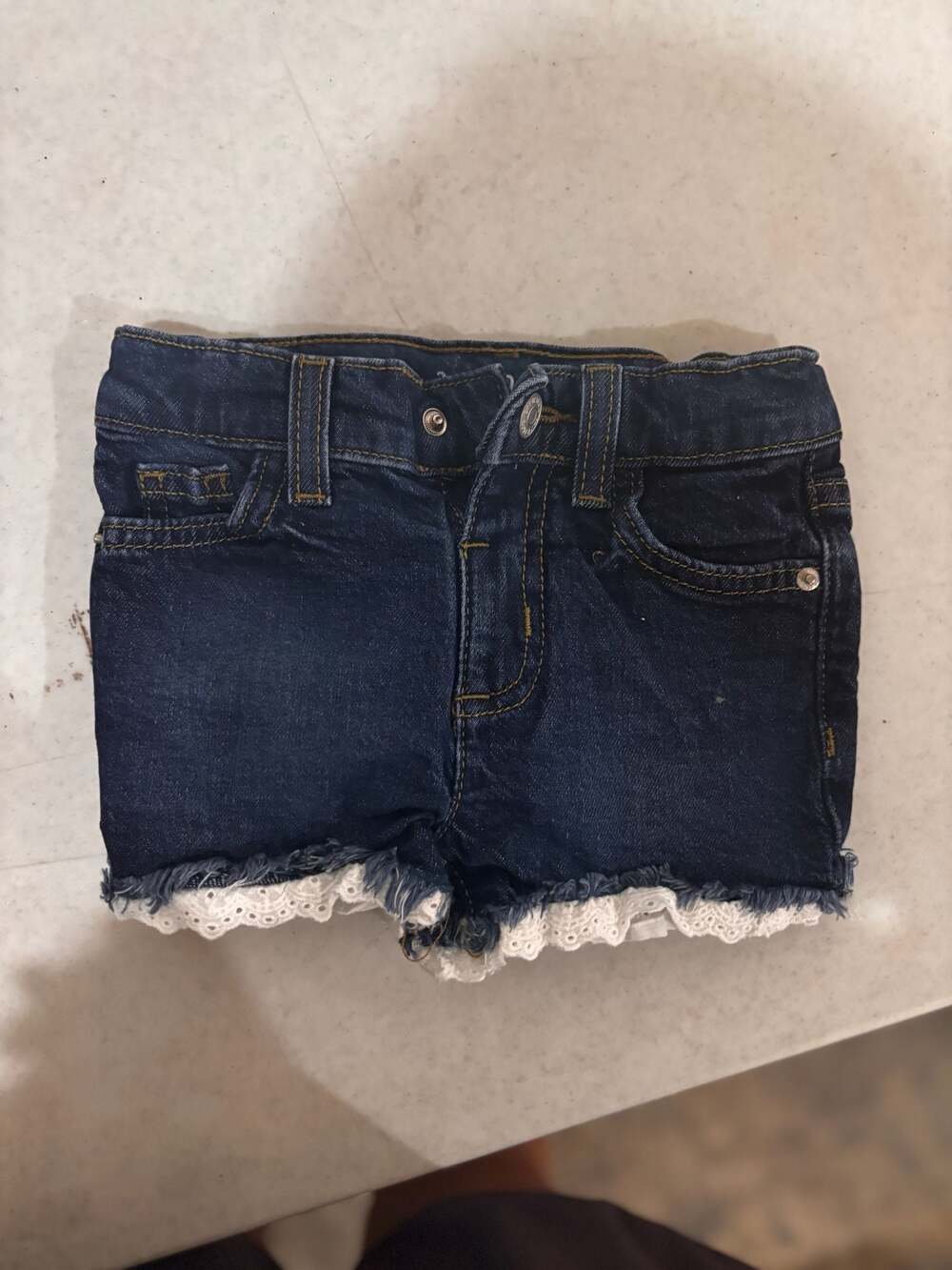 Cat & Jack Toddler Girl Dark Wash Denim Shorts with White Lace Trim Size 3T